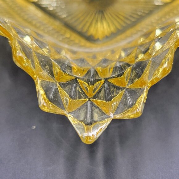 Serving Dishes Round Footed Square Clear Gold Yellow Glass Kitchen Candy Server - Picture 10 of 13